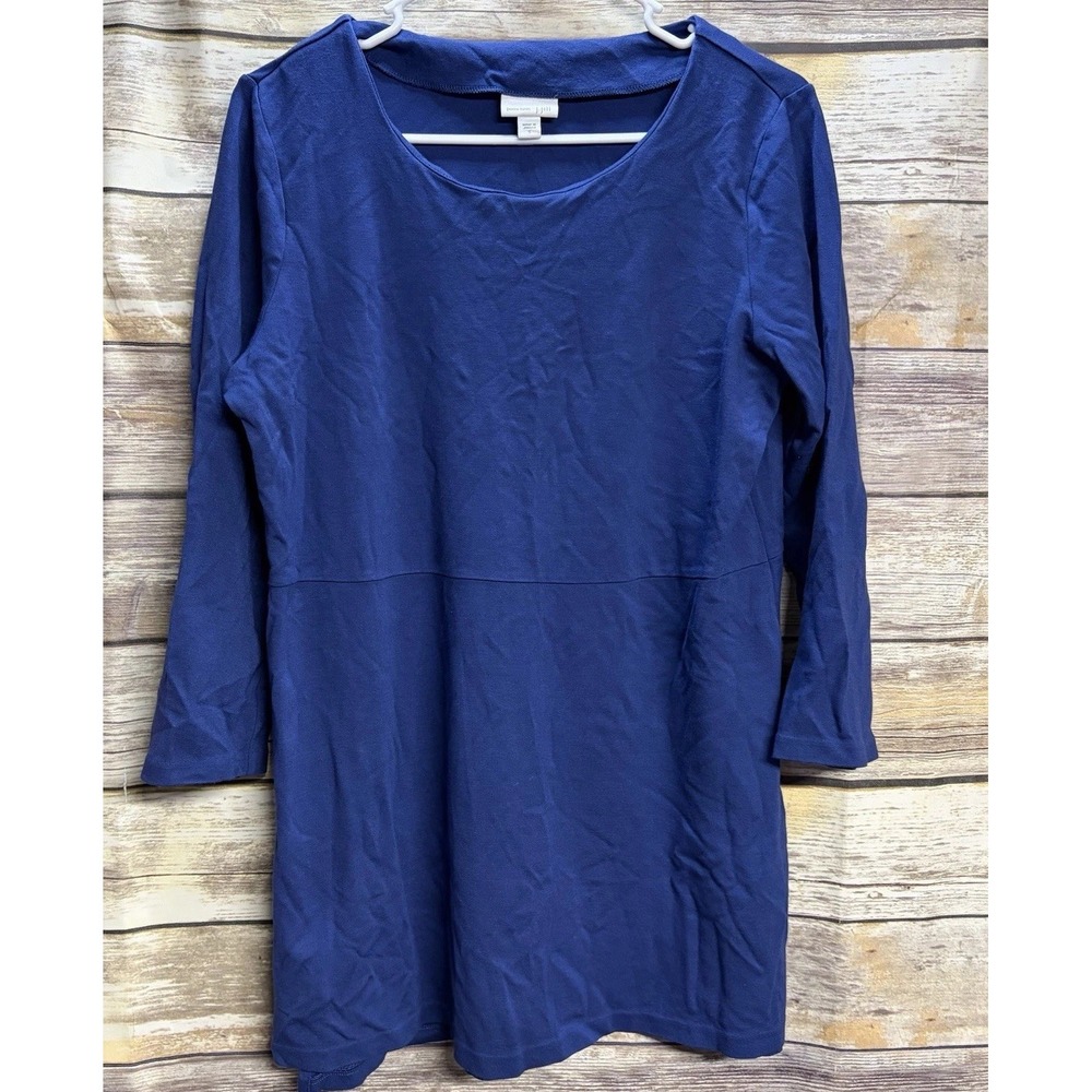 J. Jill Women's Small Ponte Tunic Blouse Dress Round Neck Long Sleeve Blue